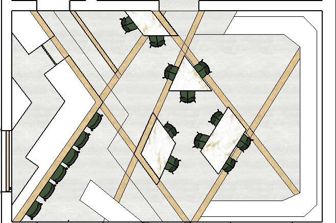 Simplified line drawing of the proposed restaurant layout.